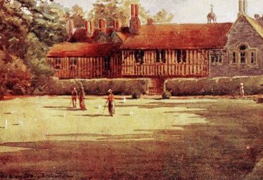 Ightham Mote, croquet lawn figures (Charles Essenhigh Corke, 1910)